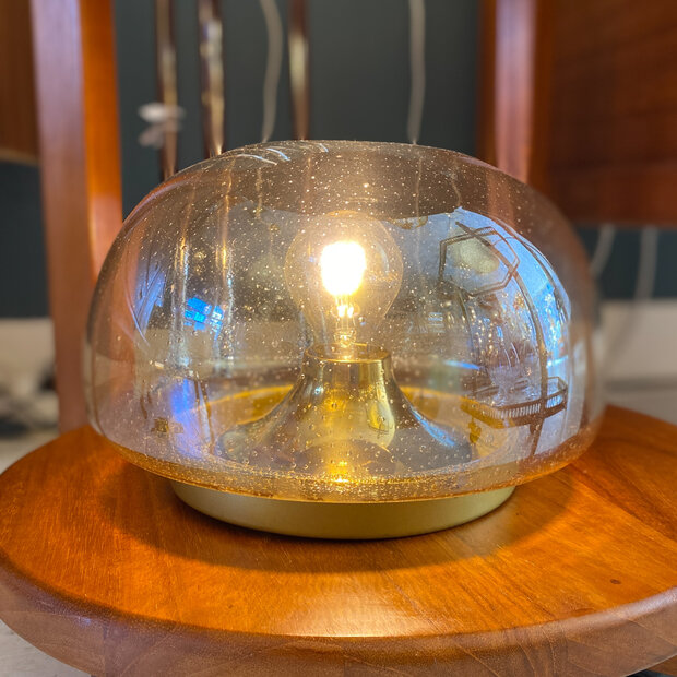 Vintage plafondlamp messing transparant glas met bubbels | Sprinkelhop