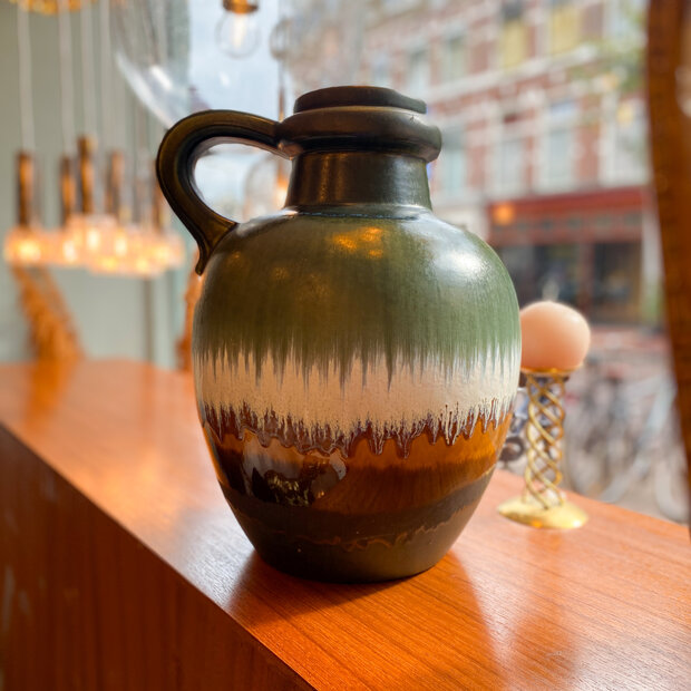 Vintage Scheurich West Germany vaas groen oker bruin 486-38 | Sprinkelhop