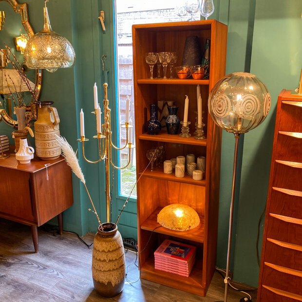 Hoge vintage teak boekenkast open kast | Sprinkelhop