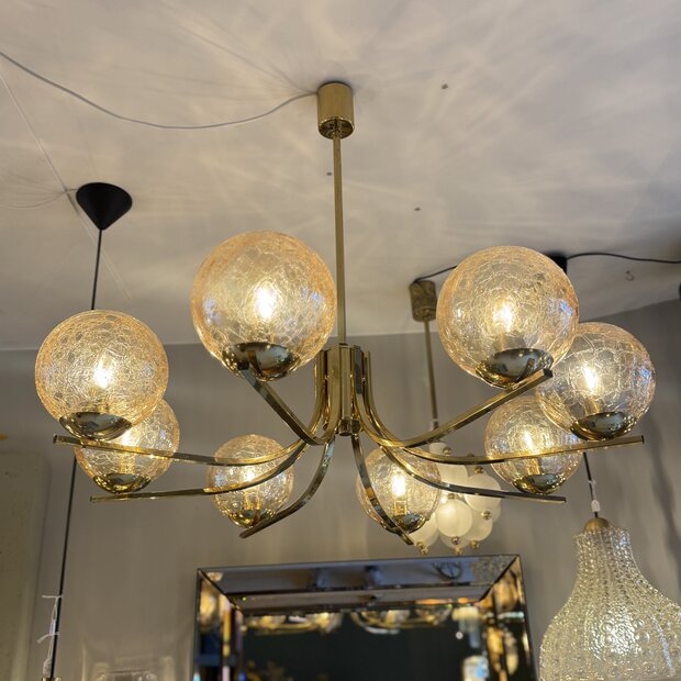 Vintage messing kroonluchter amber craquel&eacute; | Sprinkelhop