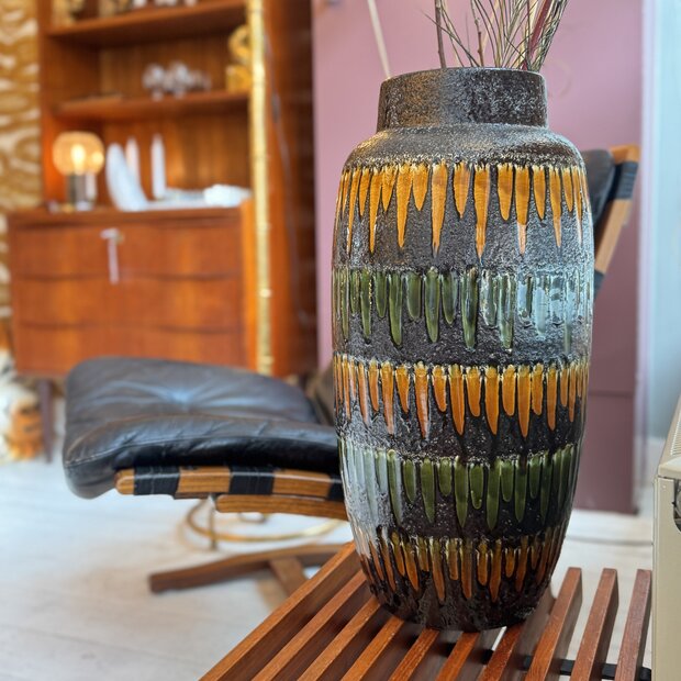 Grote vintage Scheurich West Germany vaas 553-52 oker groen | Sprinkelhop