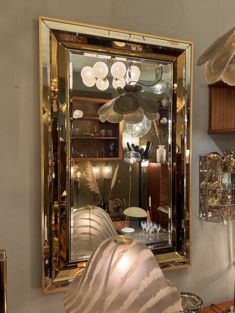 Vintage messing rechthoekige rosegouden spiegel facet geslepen| Sprinkelhop