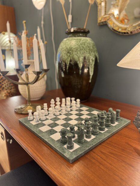 Vintage marmeren schaakspel groen-wit | Sprinkelhop