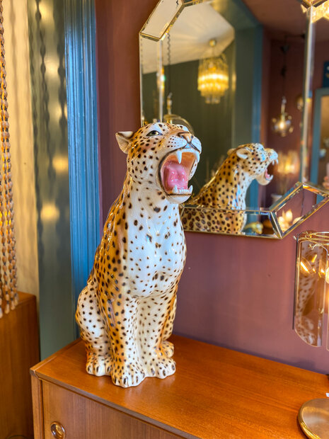 Vintage keramieken luipaard panter cheetah beeld | Sprinkelhop