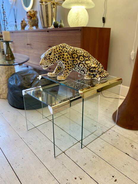 Vintage Gallotti en Radice salontafel glas messing medium 1970s | Sprinkelhop