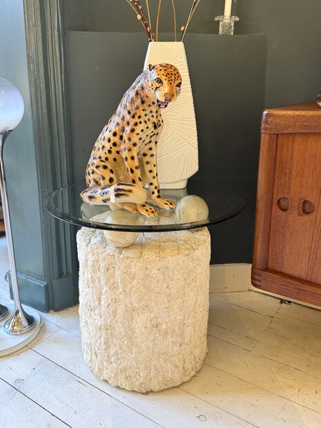 Vintage mactan stenen glazen salontafel Magnussen Ponte | Sprinkelhop