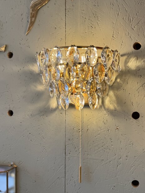 Vintage Schr&ouml;der &amp; Co messing kristallen wandlamp Hollywood Regency | Sprinkelhop