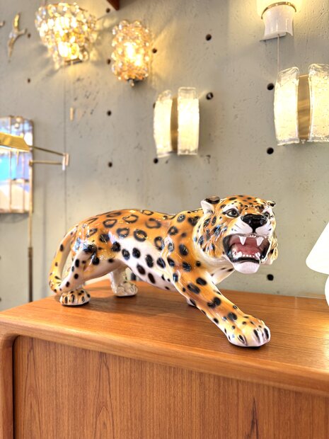 Jaren '80 Italiaanse porseleinen luipaard panter cheetah beeld | Sprinkelhop
