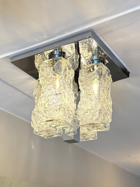 Hillebrand brutalistische ice glass plafondlamp vierkant chroom| Sprinkelhop