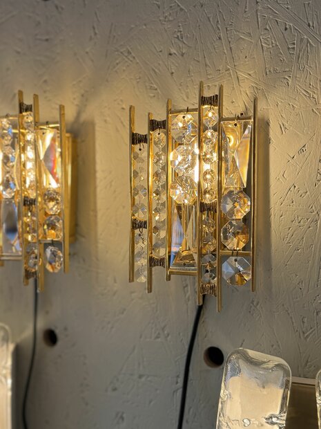 Jaren '70 Palwa Brutalistische messing kristallen wandlamp  | Sprinkelhop
