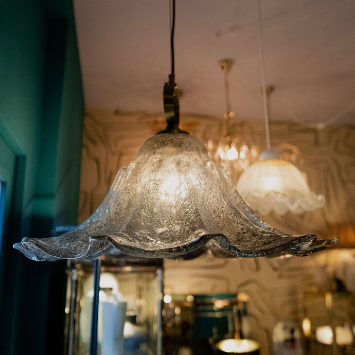 Vintage Kalmar Murano glazen heksenhoed trompet hanglamp | Sprinkelhop