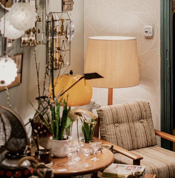 Mid century Deense teak vloerlamp stoffen kap | Sprinkelhop