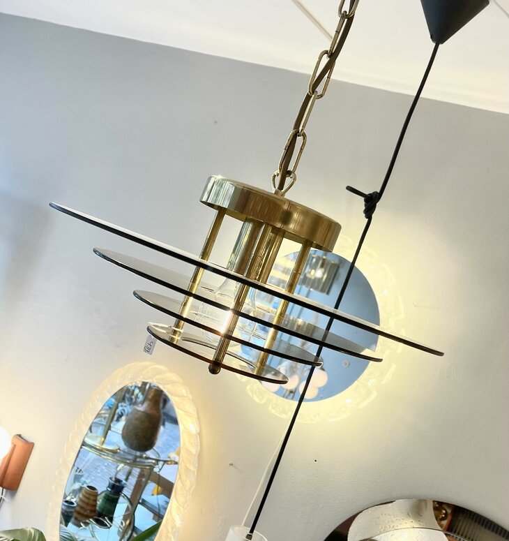 Vintage messing rookglazen schijven hanglamp | Sprinkelhop