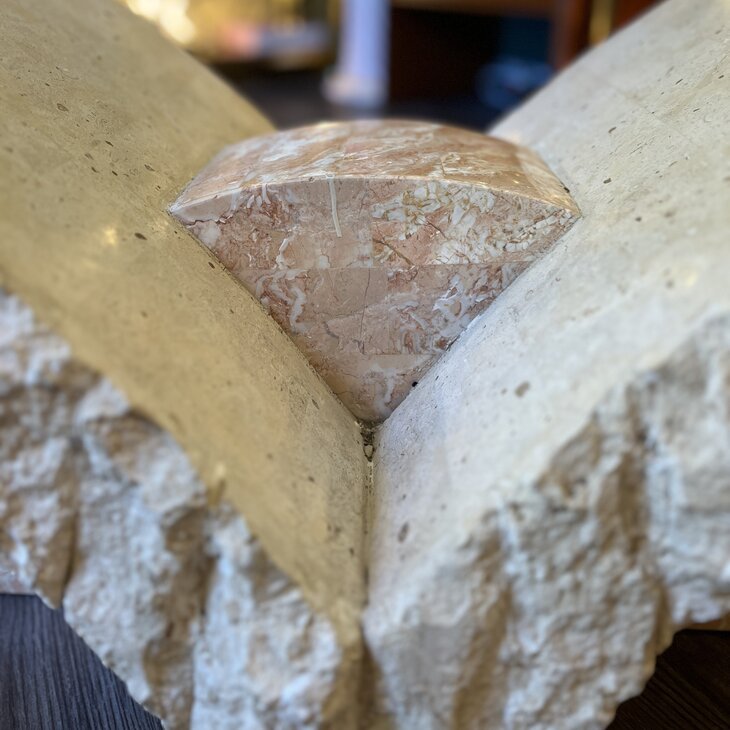 Vintage rechthoekige travertin mactan stone glazen salontafel| Sprinkelhop