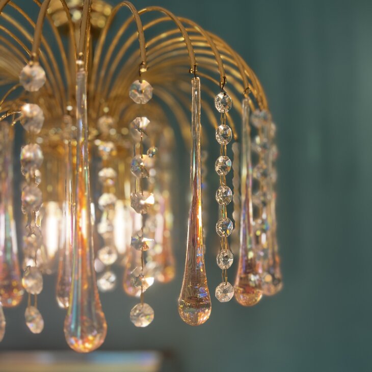 Vintage messing Murano glazen teardrop kroonluchter roze iriserend | Sprinkelhop