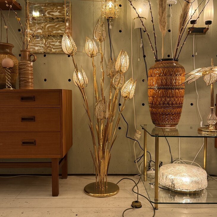 Vintage Palwa kristallen tulp messing vloerlamp  | Sprinkelhop