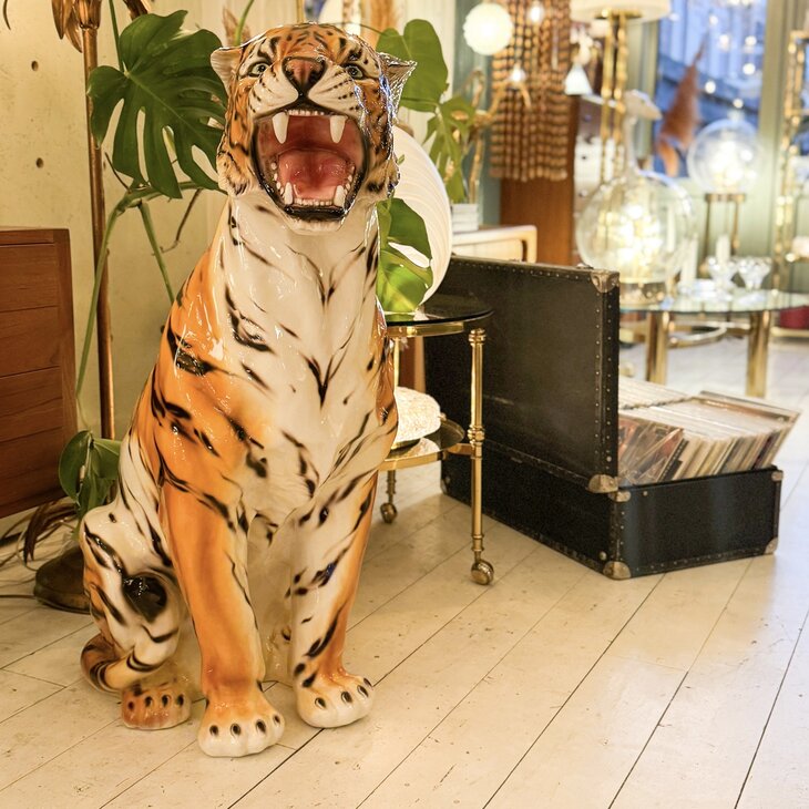 Vintage Italiaans keramieken tijger beeld XL | Sprinkelhop