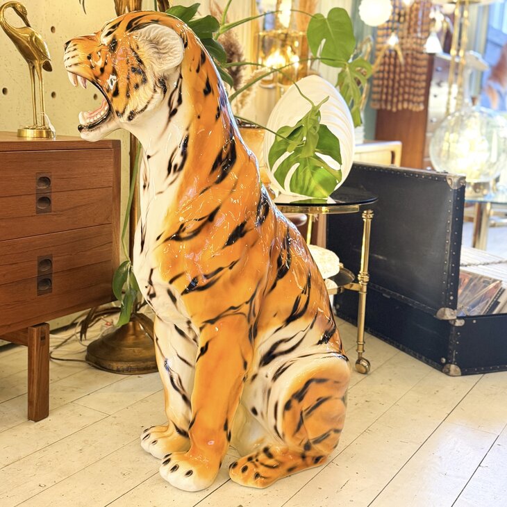 Vintage Italiaans keramieken tijger beeld XL | Sprinkelhop