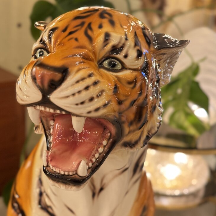 Vintage Italiaans keramieken tijger beeld XL | Sprinkelhop