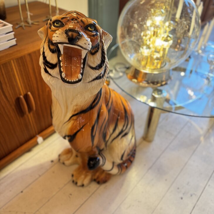 Vintage Italiaans handbeschilderd keramieken tijger beeld | Sprinkelhop