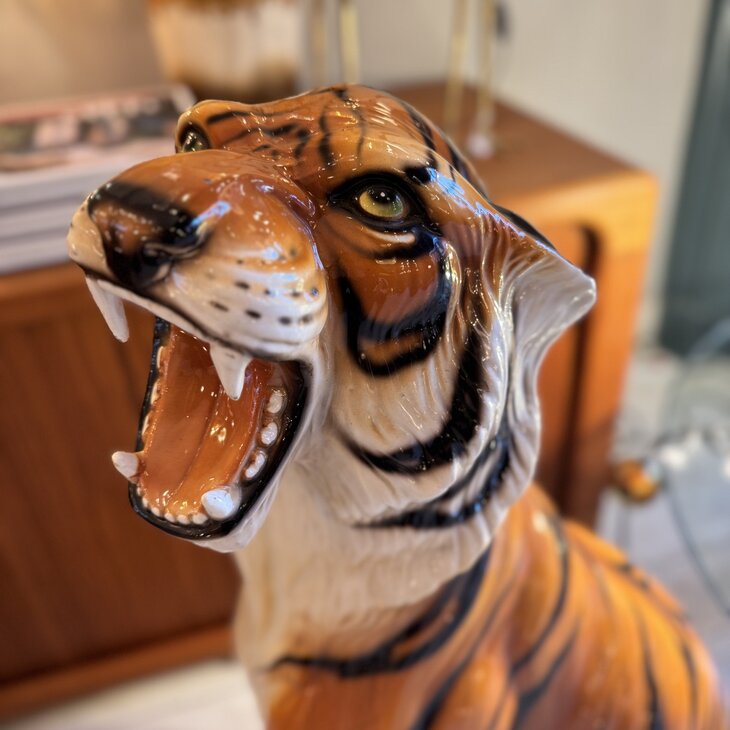 Vintage Italiaans handbeschilderd keramieken tijger beeld | Sprinkelhop