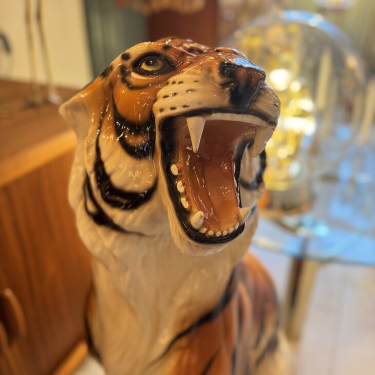 Vintage Italiaans handbeschilderd keramieken tijger beeld | Sprinkelhop