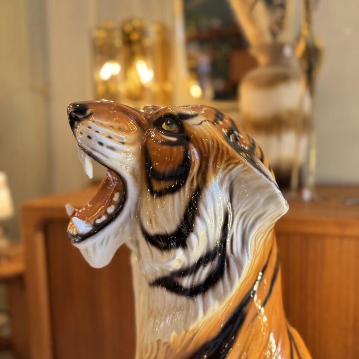 Vintage Italiaans handbeschilderd keramieken tijger beeld | Sprinkelhop