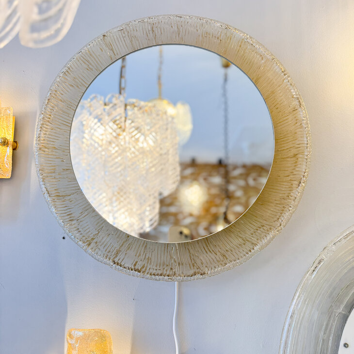 Vintage Hillebrand ronde spiegel van plexiglas met verlichting | Sprinkelhop