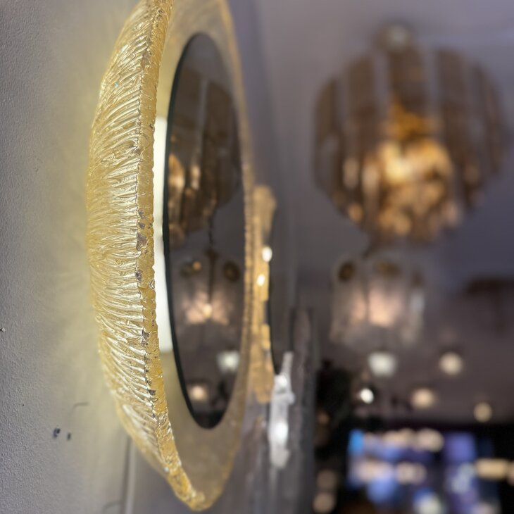 Vintage Hillebrand ronde spiegel van plexiglas met verlichting | Sprinkelhop