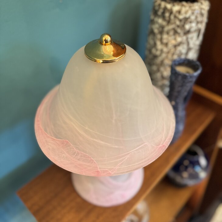 Vintage mushroom lampje roze murano glas met messing | Sprinkelhop
