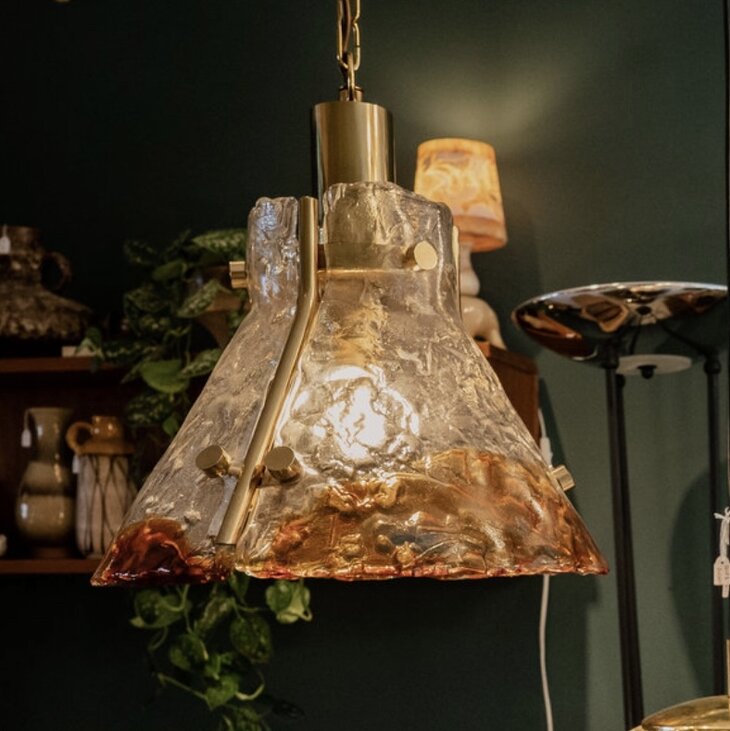 Carlo Nason voor Mazzega messing Murano glazen hanglamp | Sprinkelhop