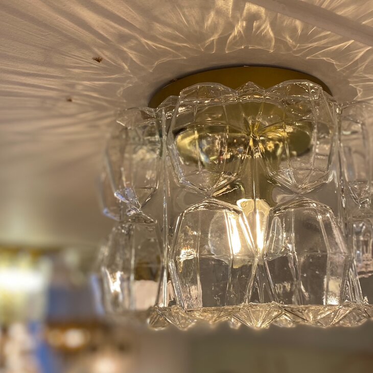 Vintage Glashutte Limburg messing glazen plafondlamp  | Sprinkelhop