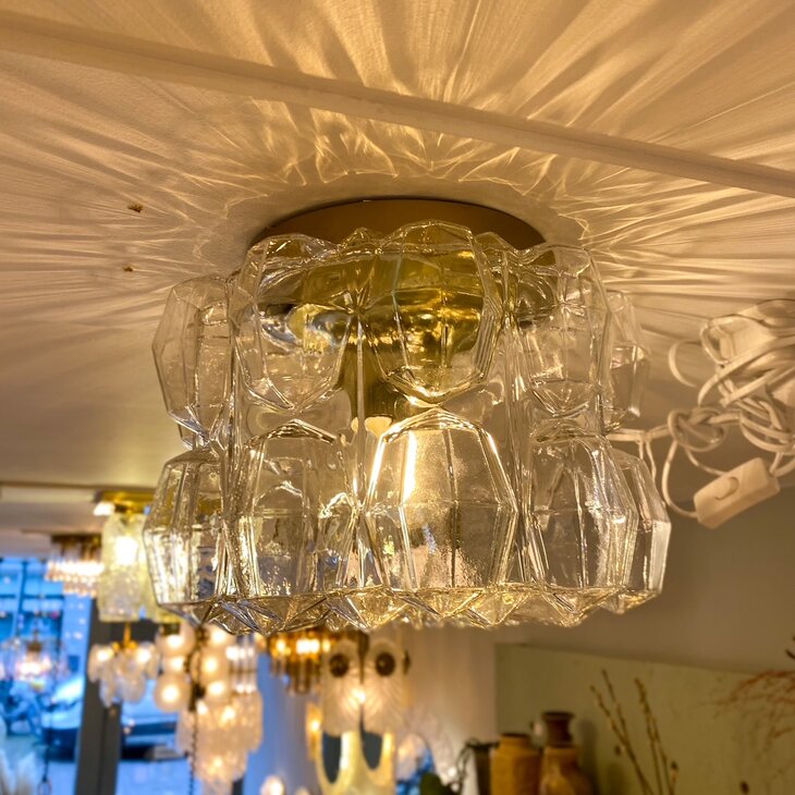 Vintage Glashutte Limburg messing glazen plafondlamp  | Sprinkelhop