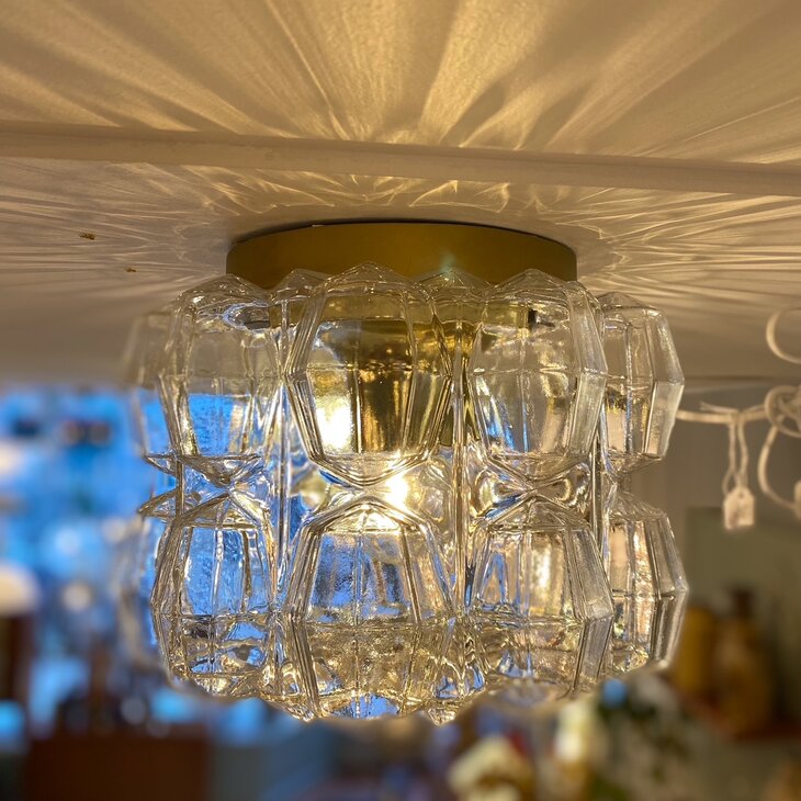 Vintage Glashutte Limburg messing glazen plafondlamp  | Sprinkelhop