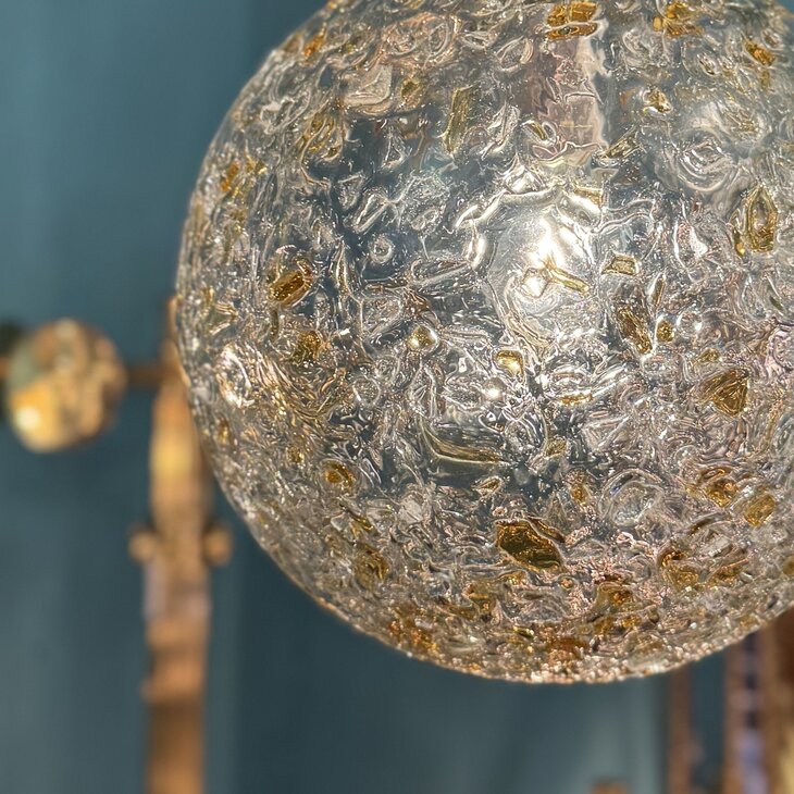 Vintage Doria Leuchten ijsglazen bol hanglamp amberkleurig | SprinkelhopVintage Doria Leuchten ijsglazen bol hanglamp amberkleu