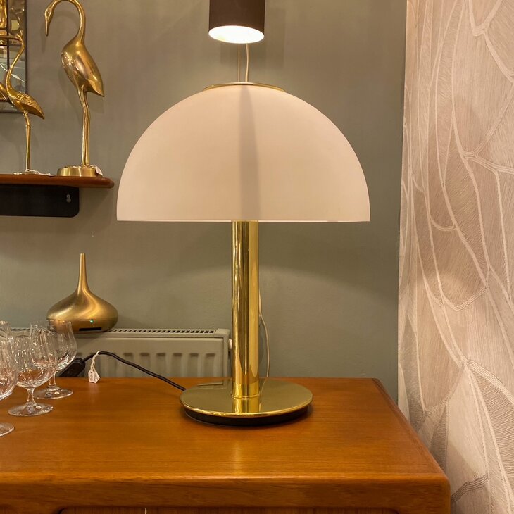 Vintage Glashutte Limburg messing melkglazen tafellamp bureaulamp | Sprinkelhop