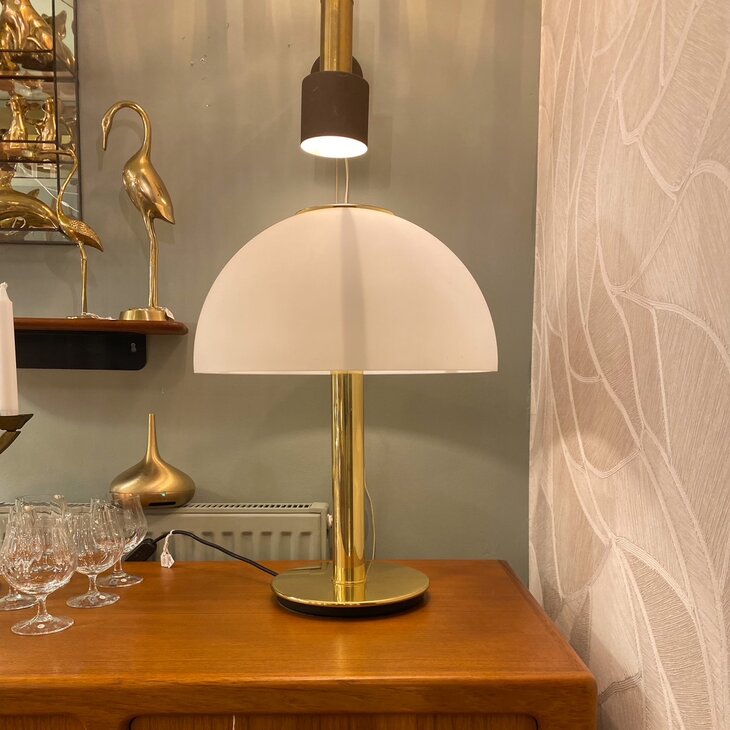 Vintage Glashutte Limburg messing melkglazen tafellamp bureaulamp | Sprinkelhop