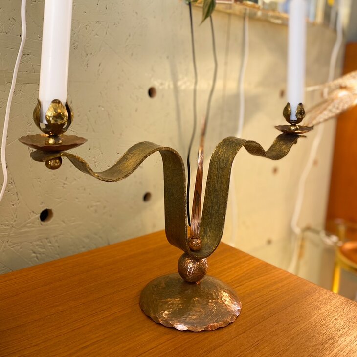 Zware messing en koper kandelaar 2 armen | Sprinkelhop