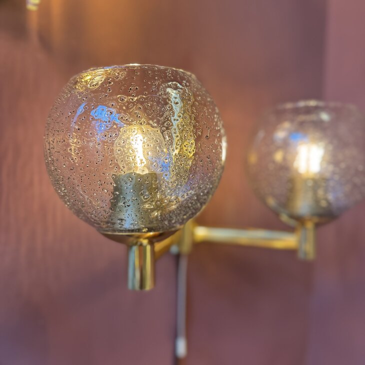 Vintage messing wandlamp met 2 Murano glazen spikkel bollen | Sprinkelhop