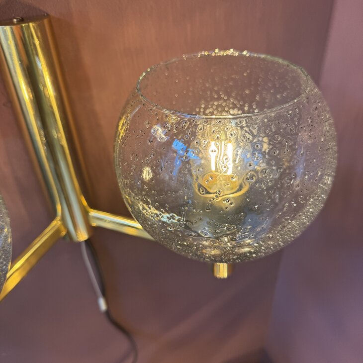 Vintage messing wandlamp met 2 Murano glazen spikkel bollen | Sprinkelhop