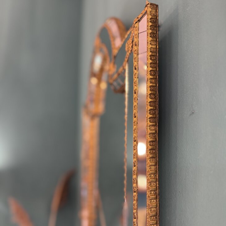 Vintage Spaanse trapezium spiegel met messing| Sprinkelhop