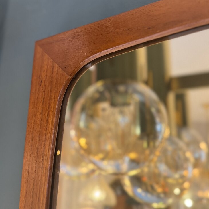 Vintage Deense teak houten langwerpige spiegel | Sprinkelhop