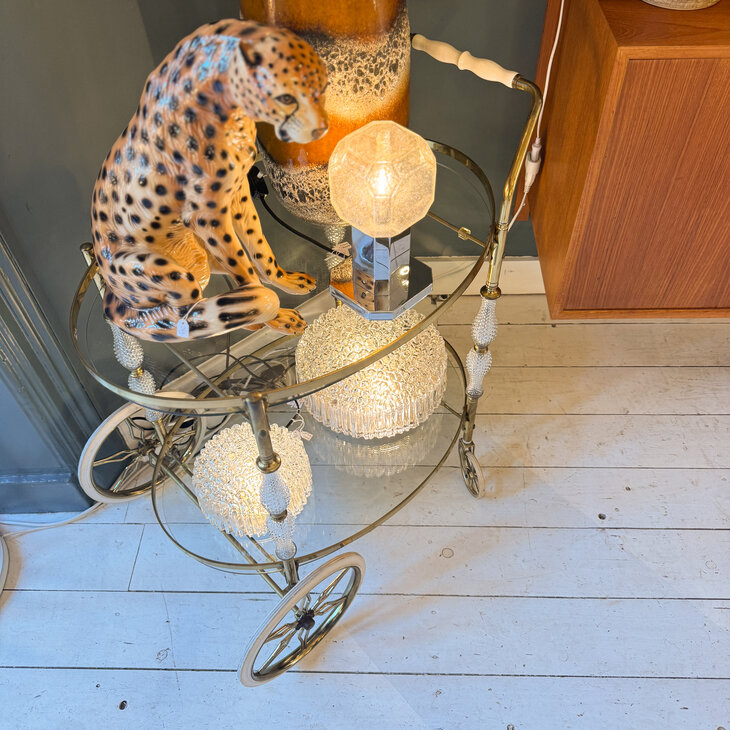 Vintage 1950s sierlijke bar cart serveerwagen messing  | Sprinkelhop