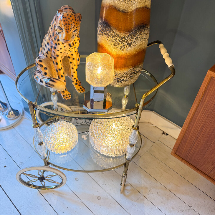 Vintage 1950s sierlijke bar cart serveerwagen messing  | Sprinkelhop