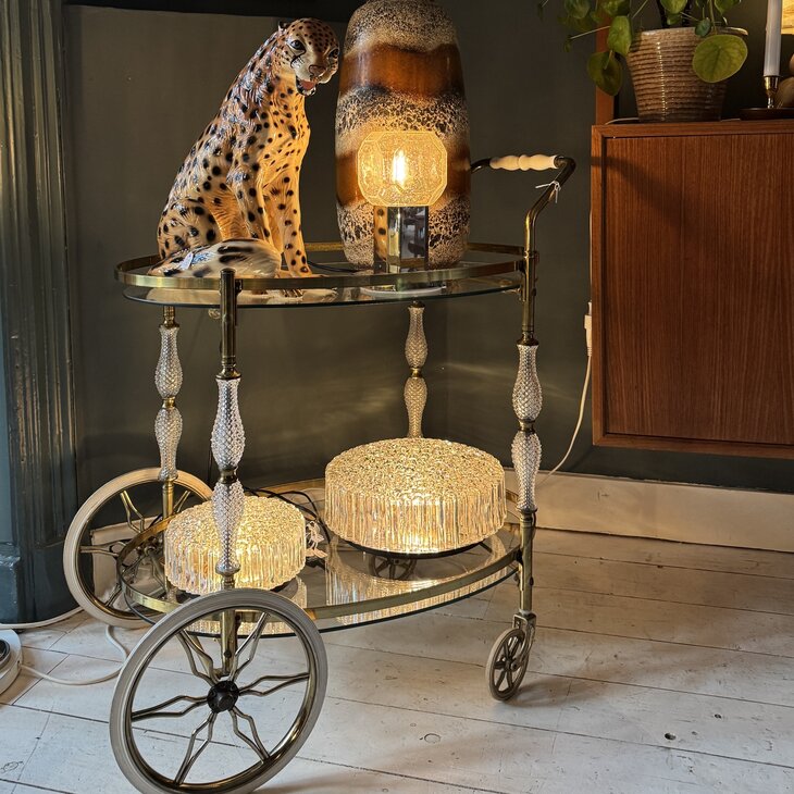 Vintage 1950s sierlijke bar cart serveerwagen messing  | Sprinkelhop