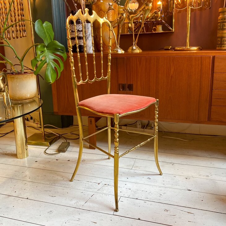 Vintage messing Chiavari stoel roze fluweel | Sprinkelhop