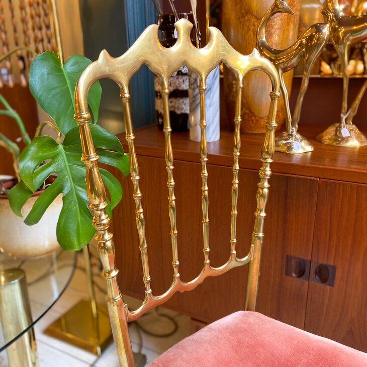 Vintage messing Chiavari stoel roze fluweel | Sprinkelhop