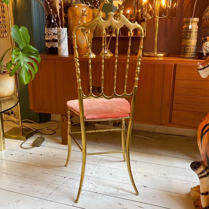 Vintage messing Chiavari stoel roze fluweel | Sprinkelhop