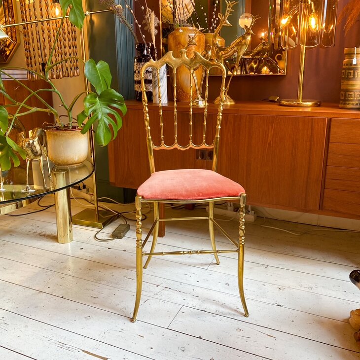 Vintage messing Chiavari stoel roze fluweel | Sprinkelhop