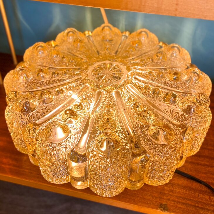 Vintage glazen plafonniere bloemvorm transparant messing | Sprinkelhop